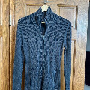 Eddie Bauer Tunic Sweater Charcoal Grey Cable Knit Double Zipper